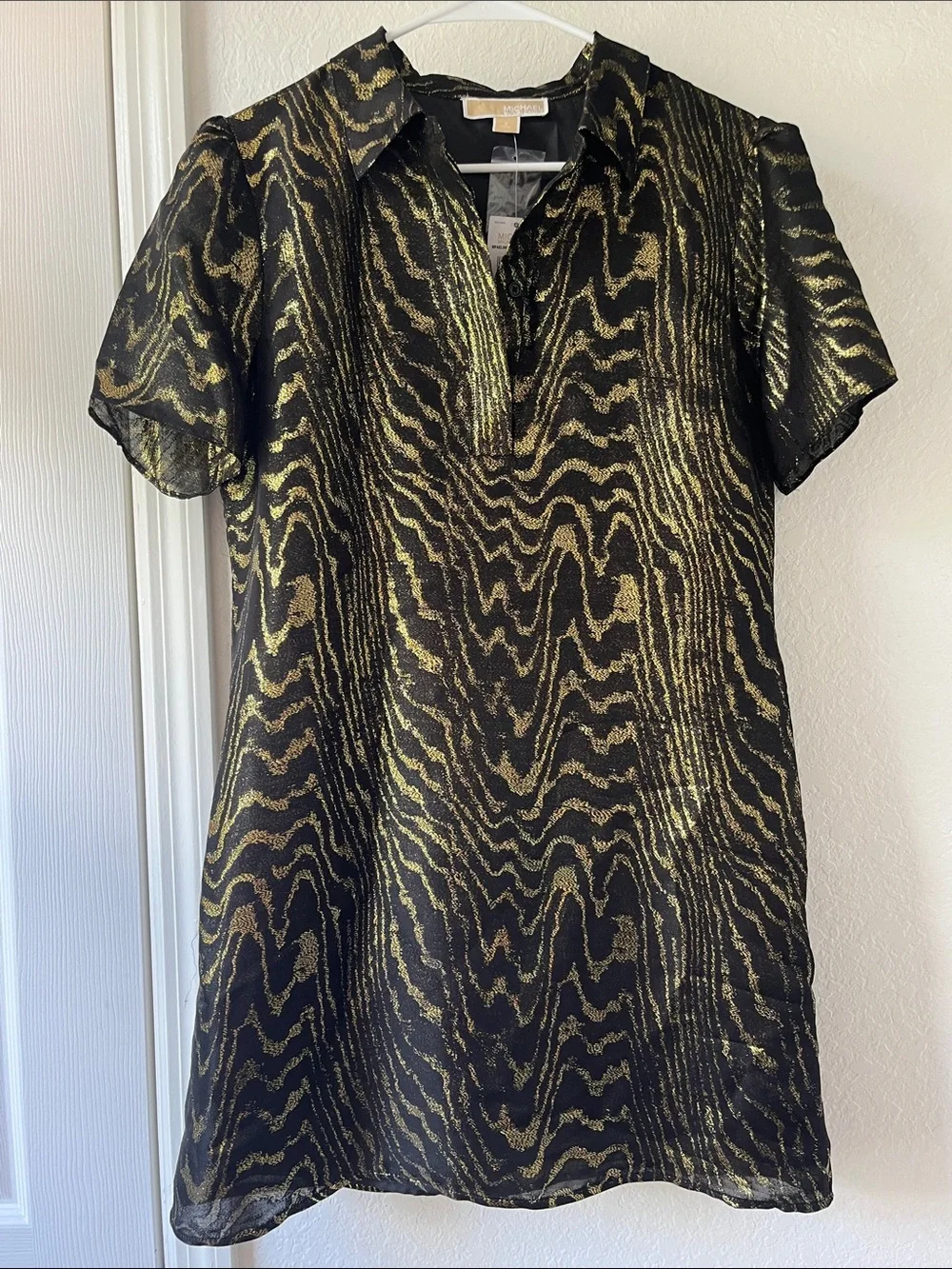 Michael Kors Black Tunic with Gold Wave Pattern